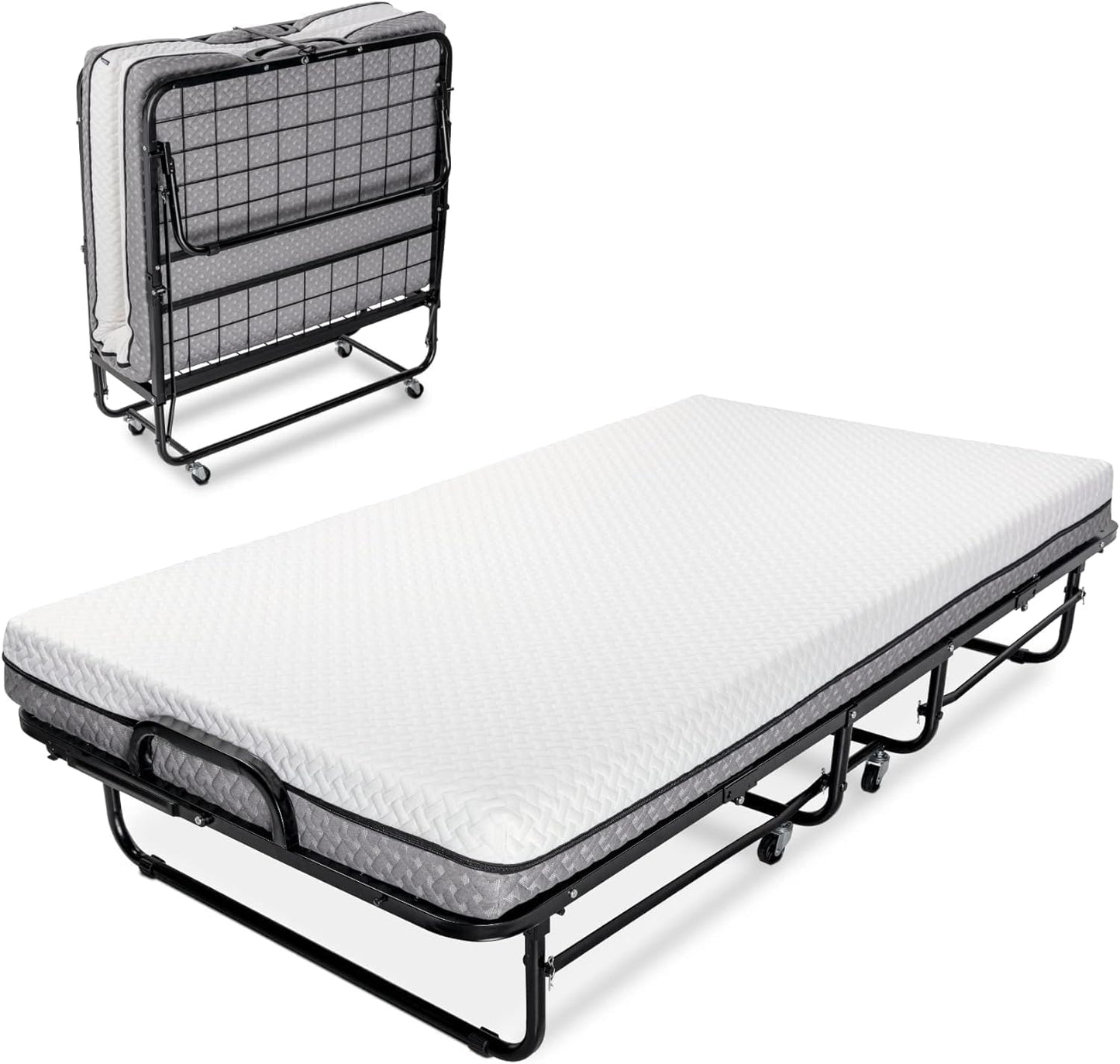 Fenghuolun Rollaway Bed - Single - Luxury Memory Foam Mattress and Extra Strong Frame - 75" x 31 (Small Single)