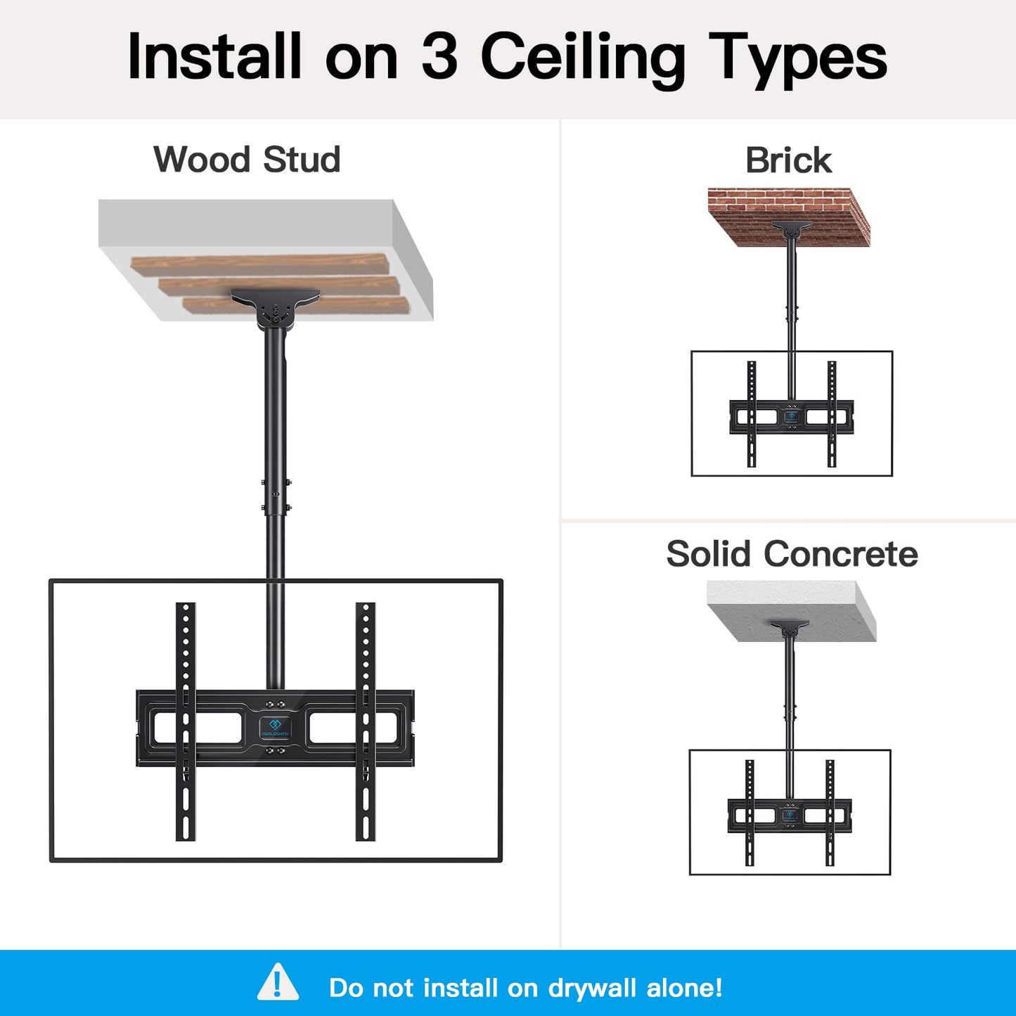 PERLESMITH Ceiling TV Mount for 26-65 inch Flat Screen Displays, Max VESA 400x400mm, Hanging Adjustable Ceiling TV Bracket Fits Most LCD LED OLED 4K TVs, Pole Ceiling Mount Holds up to 110lbs, PSCM2