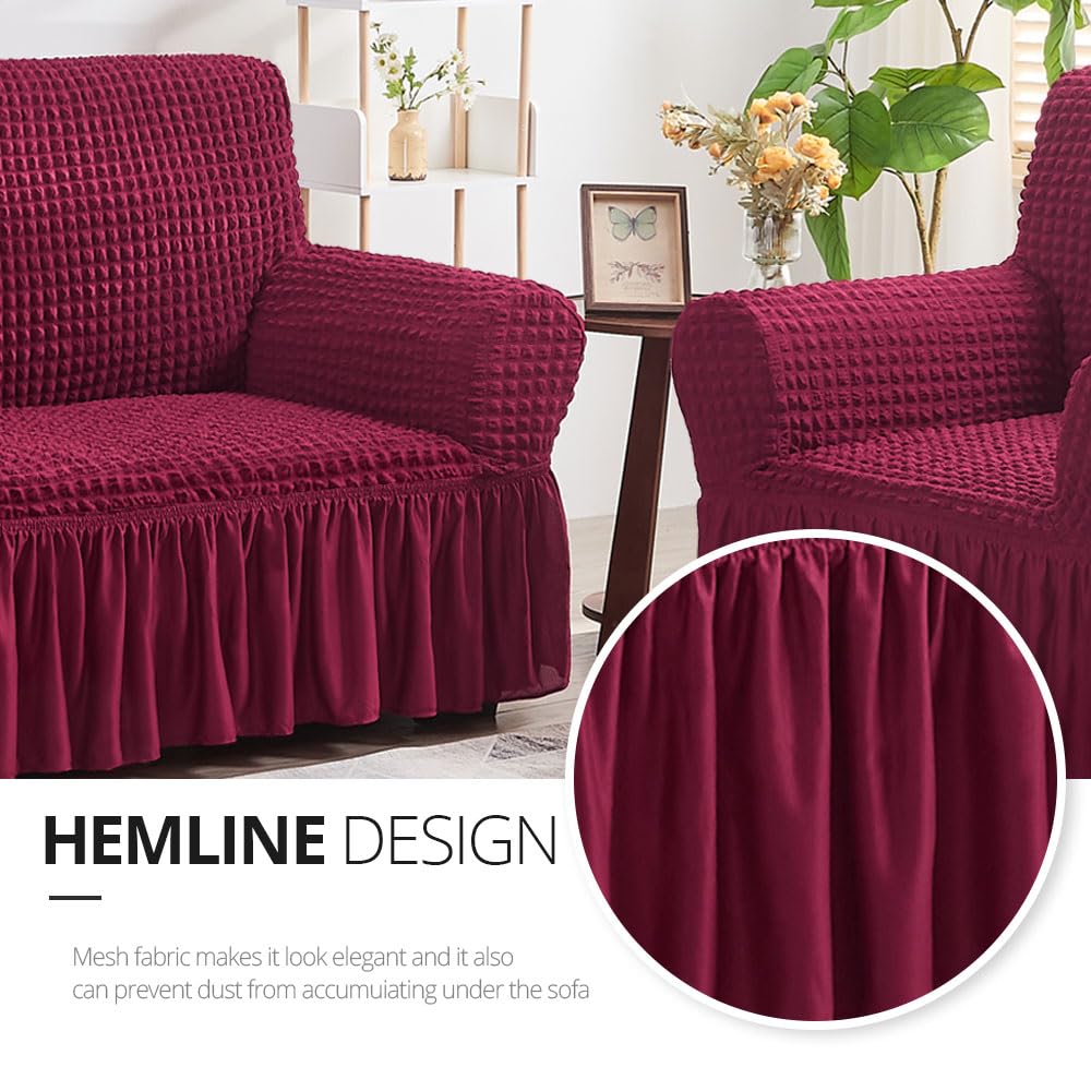 NICEEC Sofa Cover Wine Red Couch Cover Stretch Sofa Slipcovers with Skirt