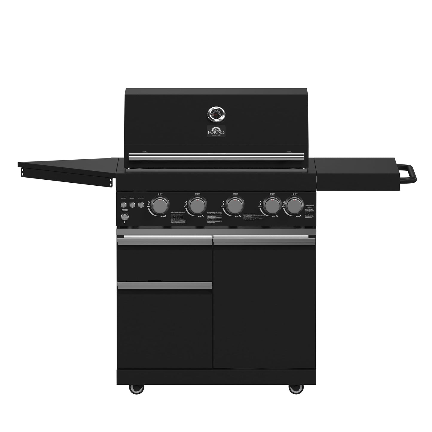 Forno All’Aperto 62,600 BTU Outdoor BBQ Grill Station w/ 3 Stainless Steel Burners, Infrared Burners, Sink Module, Black Sintered Stone Countertops, Rotisserie Kit, Bar & Beverage Center - Black