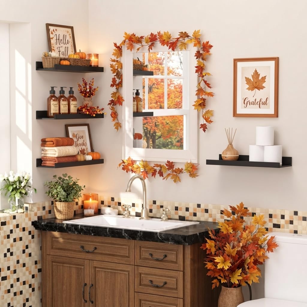upsimples Floating Shelves for Wall Decor and Storage, Black, 6Pcs 15.7''