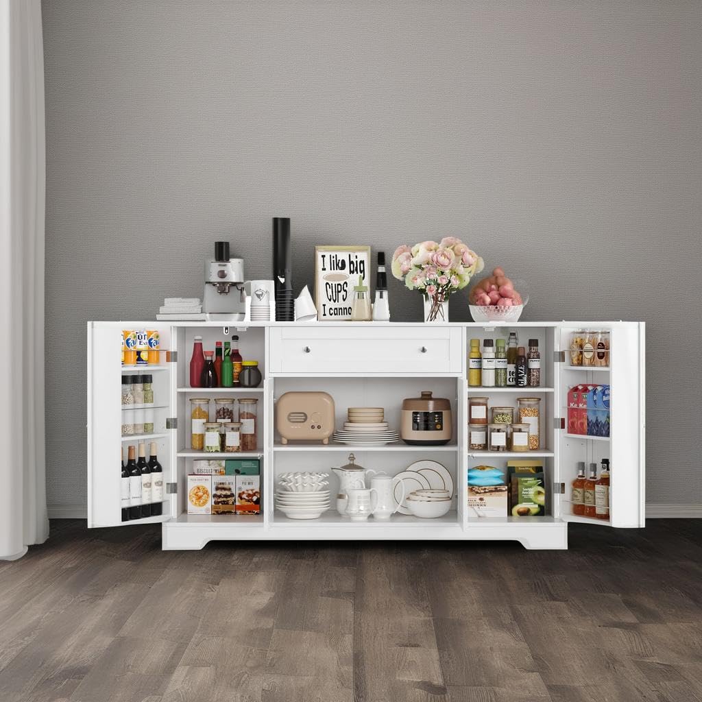 HITHOS 54" W Kitchen Buffet Cabinet with Storage, Coffee Bar Cabinet, White