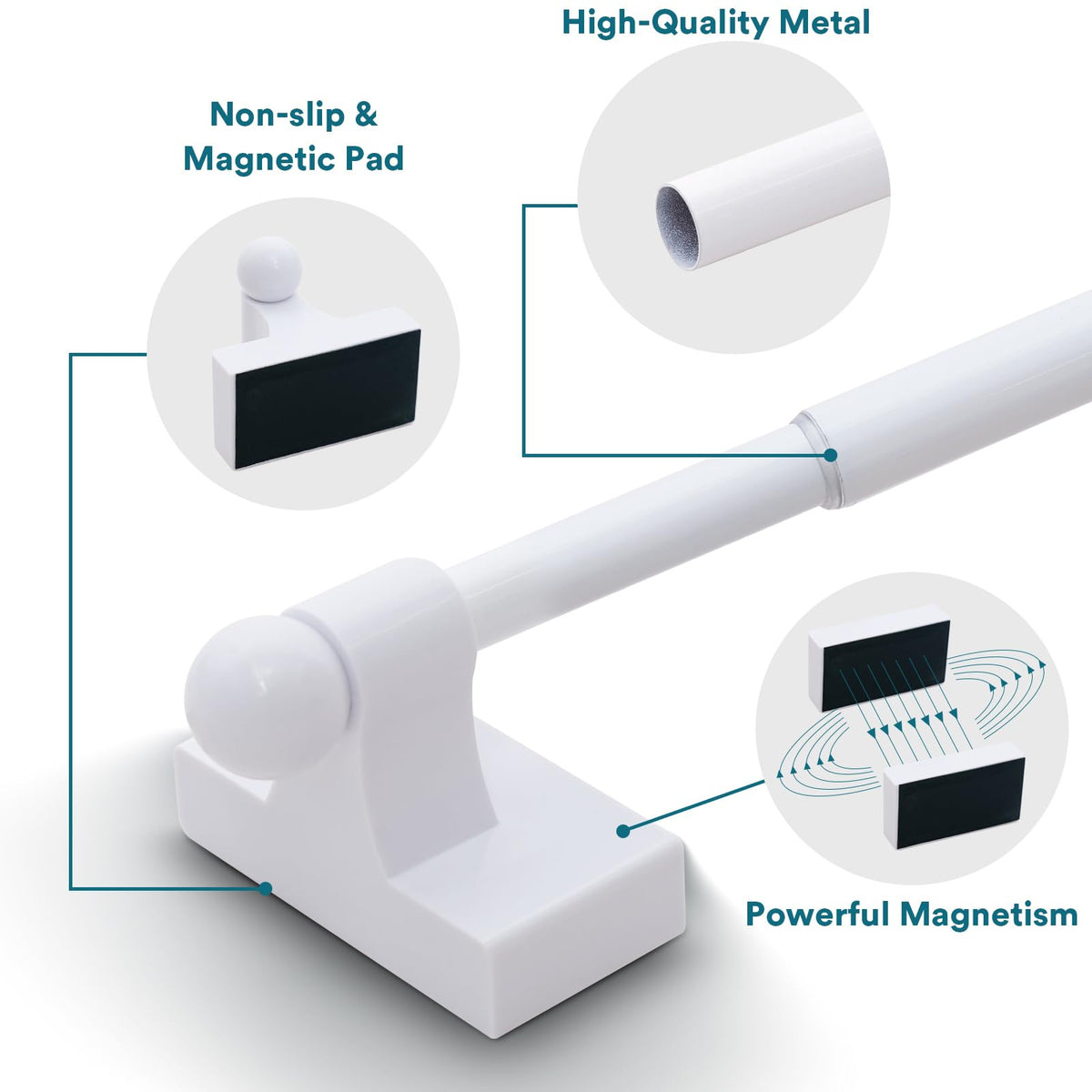 Turquoize 2 Pack Magnetic Curtain Rods for Metal Doors, 9-16", White