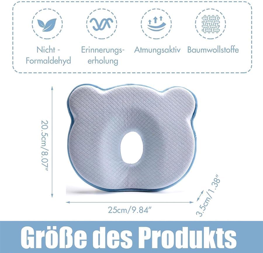 Memory Foam Baby Travel Pillow,Portable Cute Cartoon Bear Soft and Cozy Pillow,Breathable Bedding Set for Infants for Small Boys and Girls Prevent Flat Head