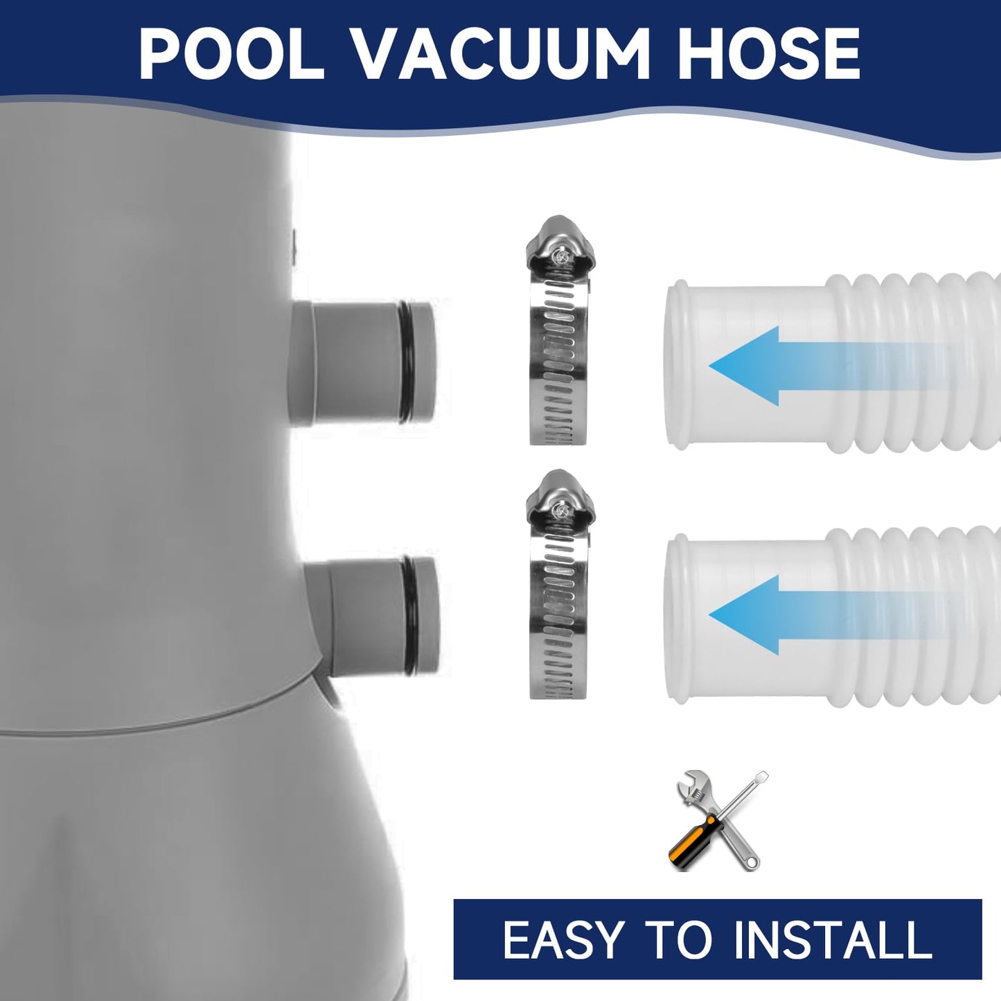 Pool Hoses for Above Ground Pools, 4 Pack 1.25 x 59 Inch Pool Filter Pump Hoses, 1 1/4 Pool Hoses Compatible with Intex Pool Filter Pump 607, 637 With 8 Metal Clamps(4)