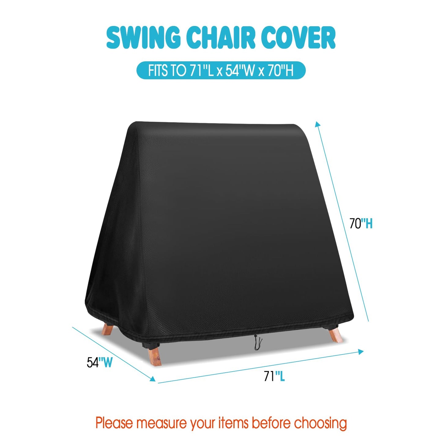 Fizentia Swing Cover,Waterproof 72 Inch Covers for A Frame Patio Porch Swings,Outdoor Glider Hammock Swing-Covers Windproof and Sun Protect with Drawstring and Buckles (Only-Cover)