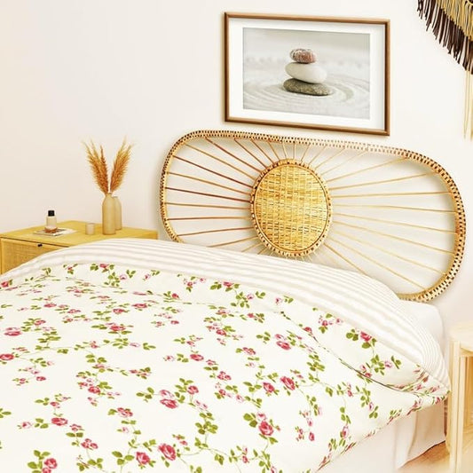 direfly Boho Chic Rattan Headboard – Handwoven Wicker & Reclaimed Wood Frame – Queen/King/Full/Double Size Natural Bed Headboard