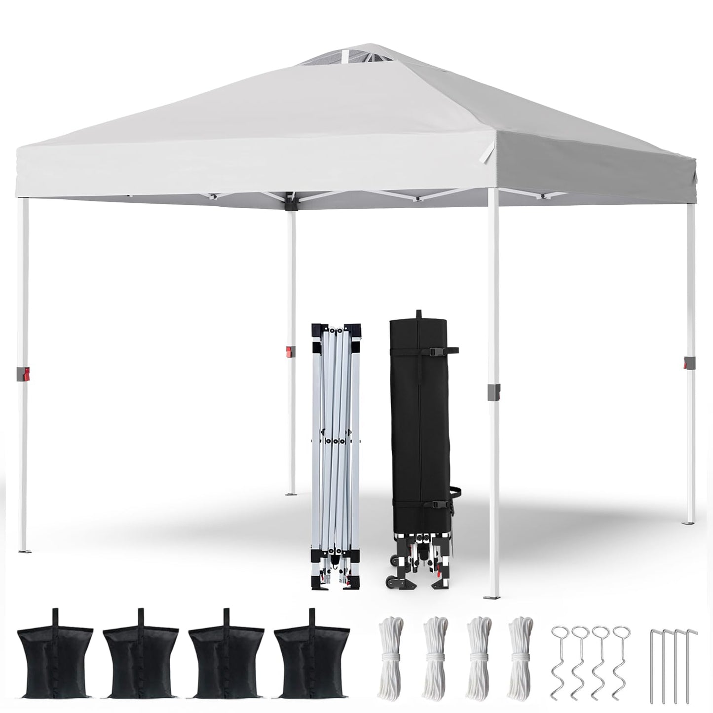 PHONWHON Shades 10x10 Pop Up Canopy with One Push Setup,Heavy Duty Beach Tent with Wheels for Easy Moving, Sun Shelter for Parties,Events, Outdoor Gazebo with 420D Coated Waterproof White Fabric