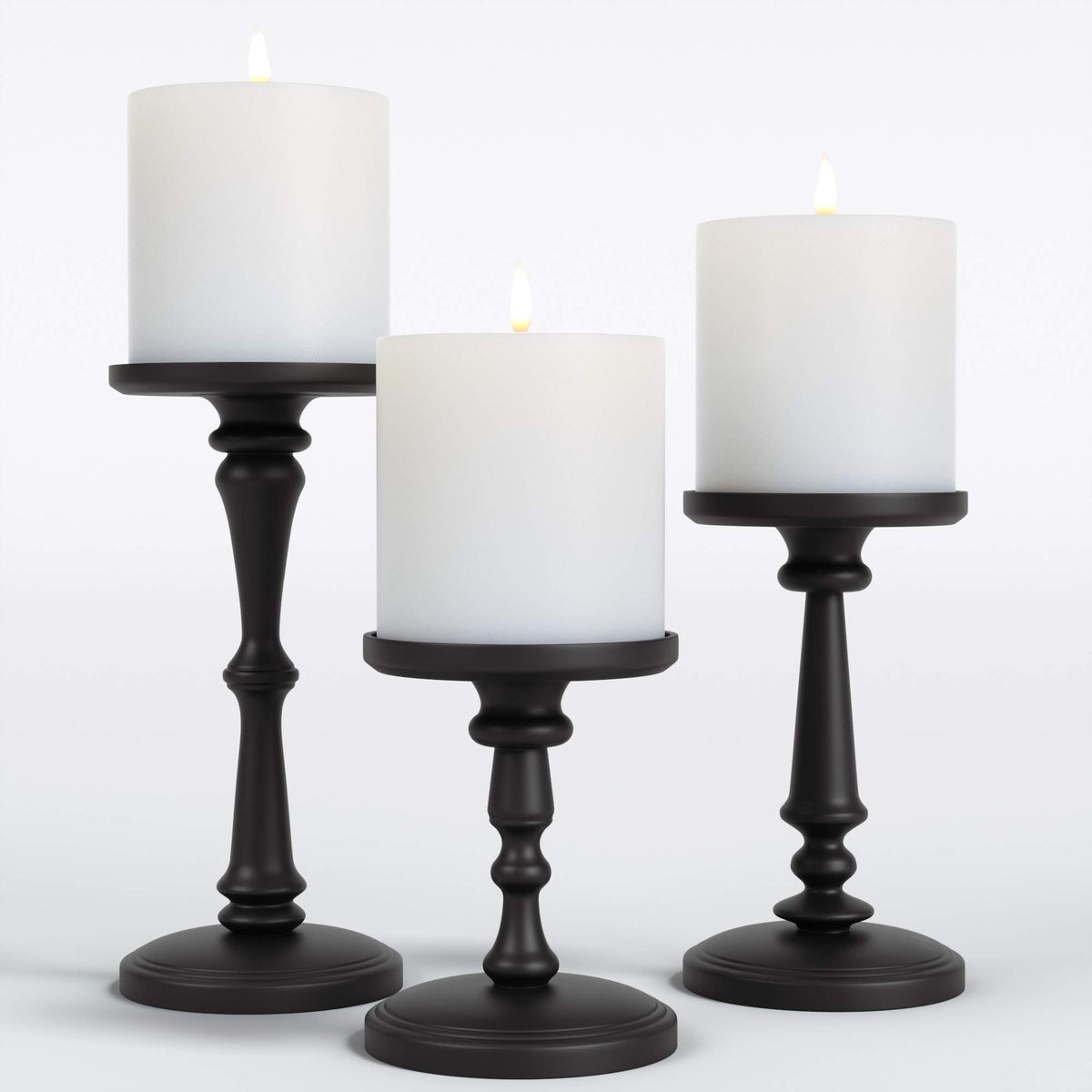 Candle Holders Set of 3 Matte Black, 6, 8,10" Tall Metal for Pillar Candles