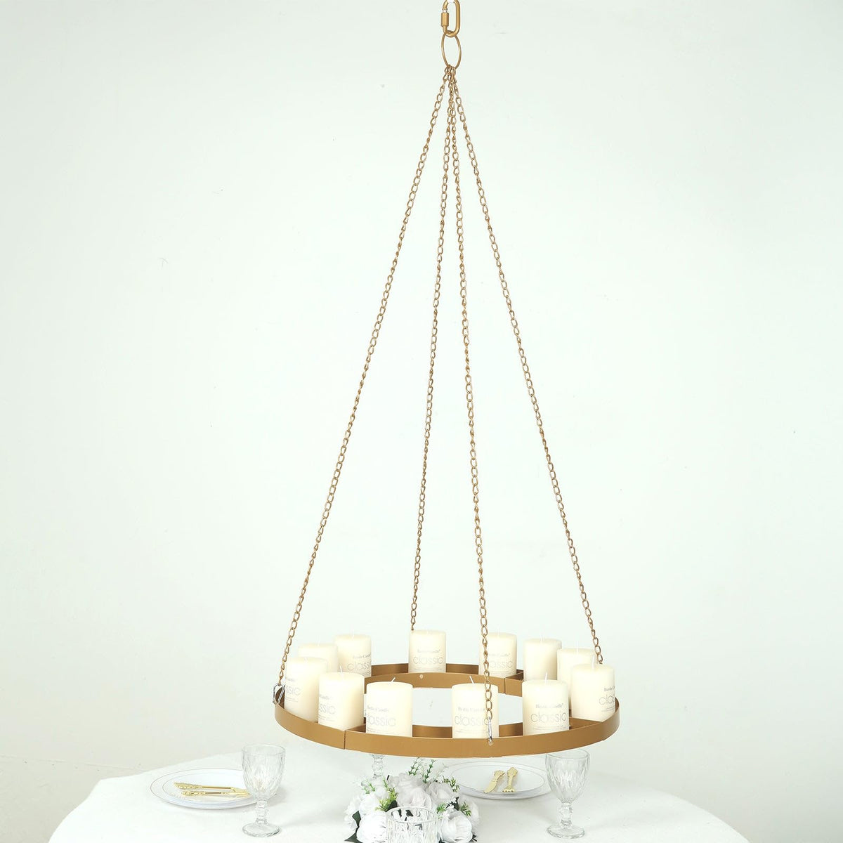 Efavormart 24" Gold Hanging Floral Chandelier Frame, Circular DIY Metal Base for Creative Wedding Flower Displays & Suspended Candle Decor
