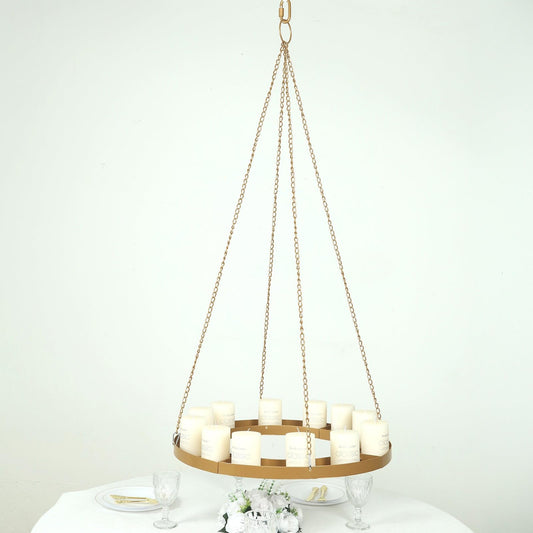 Efavormart 24" Gold Hanging Floral Chandelier Frame, Circular DIY Metal Base for Creative Wedding Flower Displays & Suspended Candle Decor