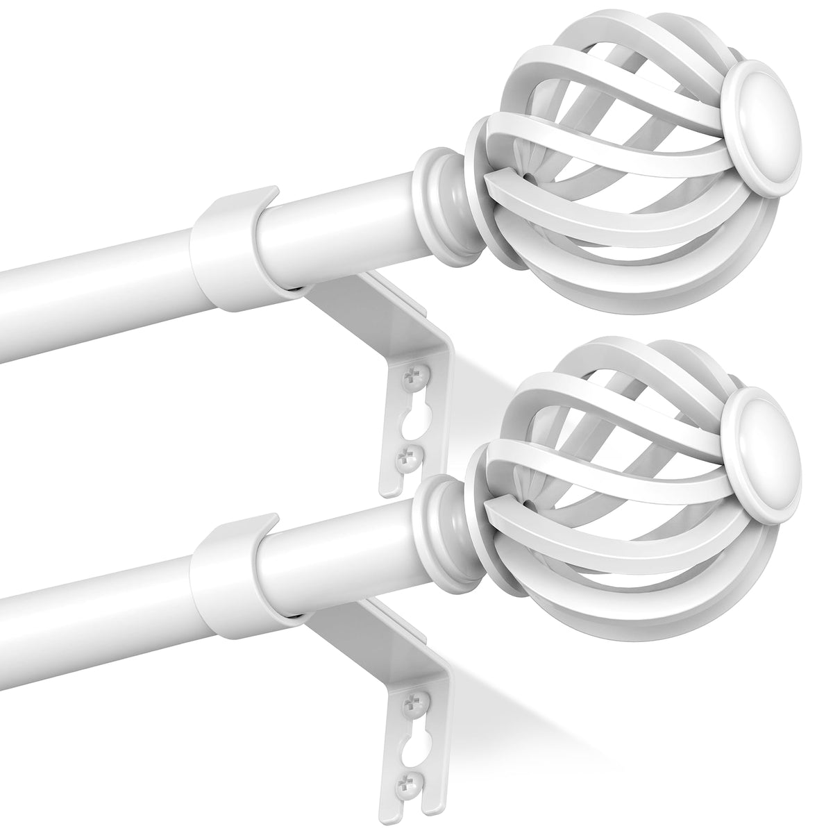 White Decorative Curtain Rods for Windows, 2 Pack Adjustable 30-60 Inch