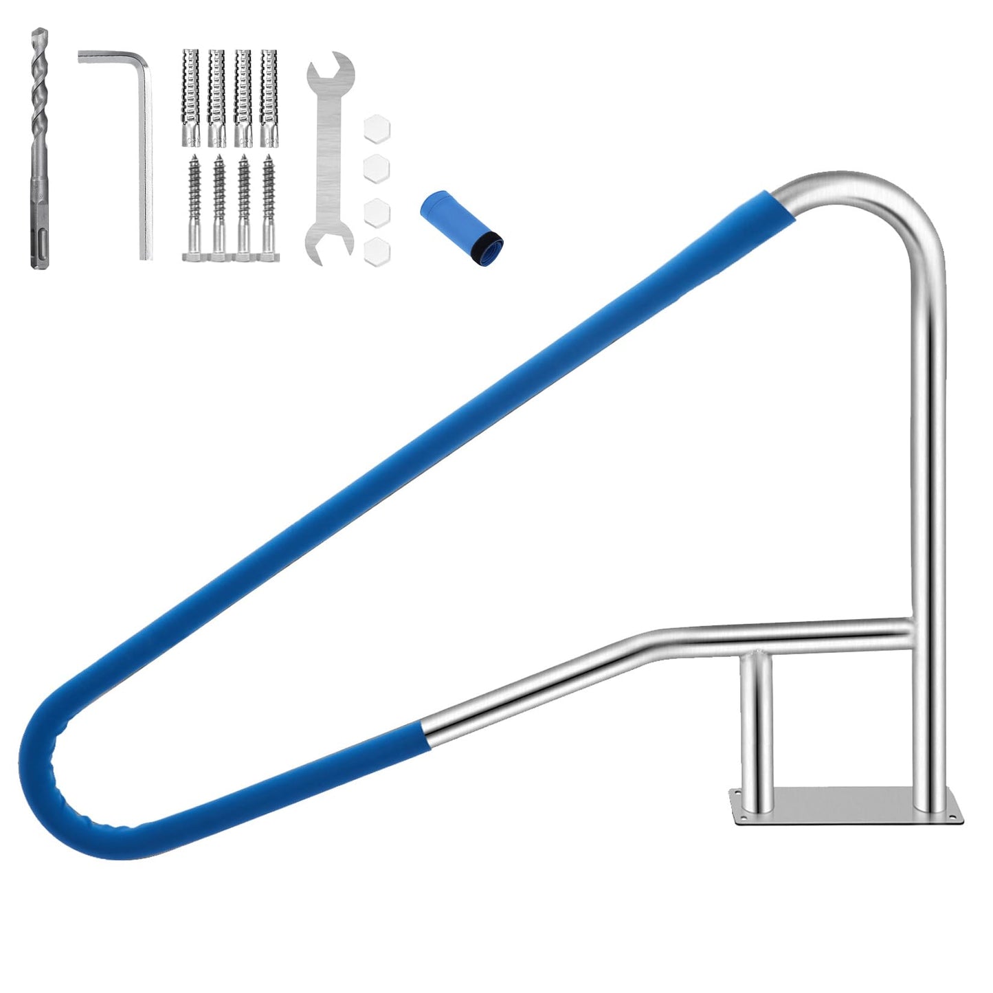 Pool Handrail, 54 in x36 in Pool Railings for Inground Pools, Swimming Pool Safety Handrails 375 LBS Load Capacity, 304 Stainless Steel Pool Stair Rail with Grip Cover, Quick Mount Base Plate