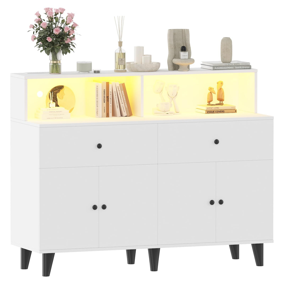 LinimaBela 47" Sideboard Buffet Cabinet with Charging Station & LED Lights