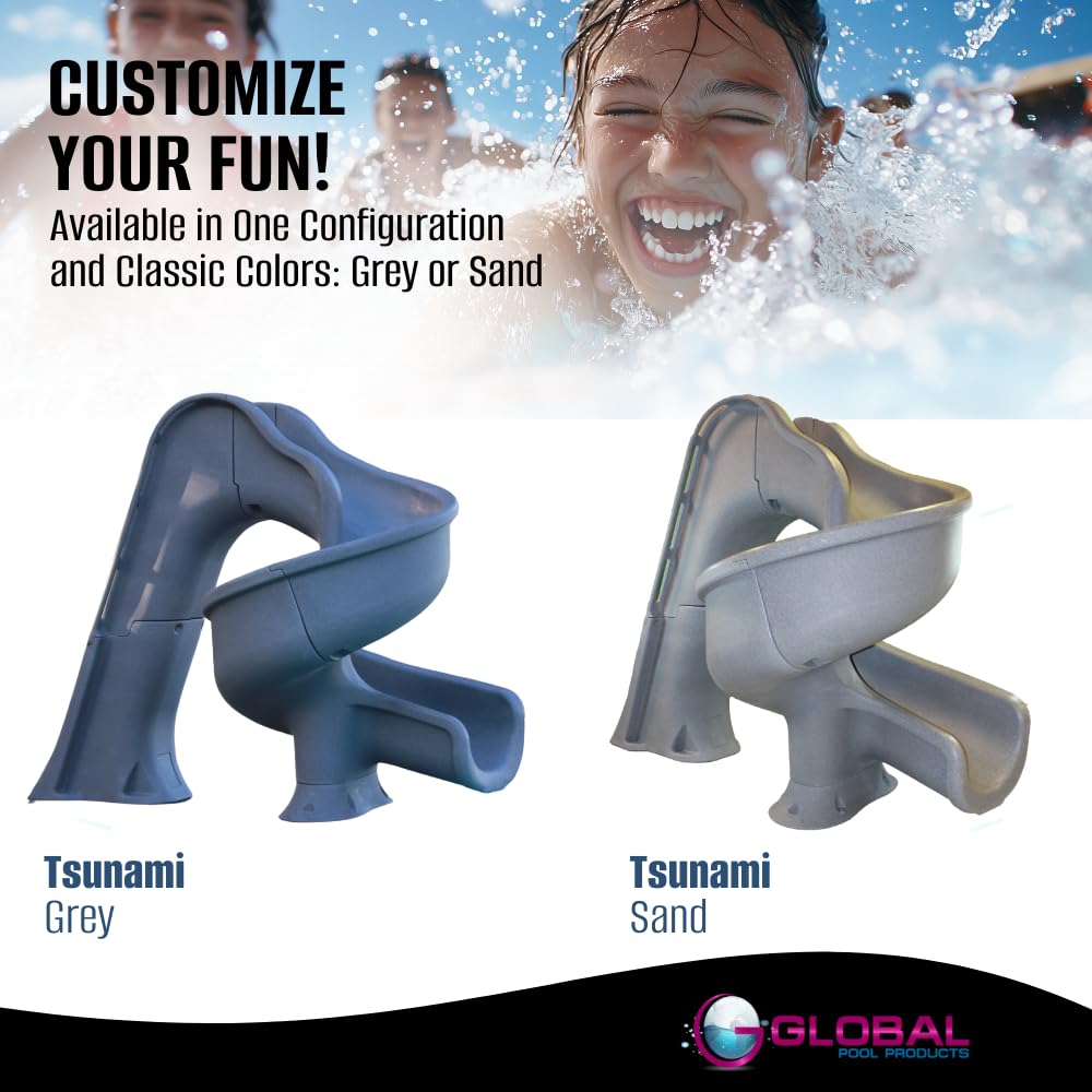 Global Pool Products Tsunami Inground Swimming Pool Water Slide Deck Mounted Sand GPPSTS-Sand
