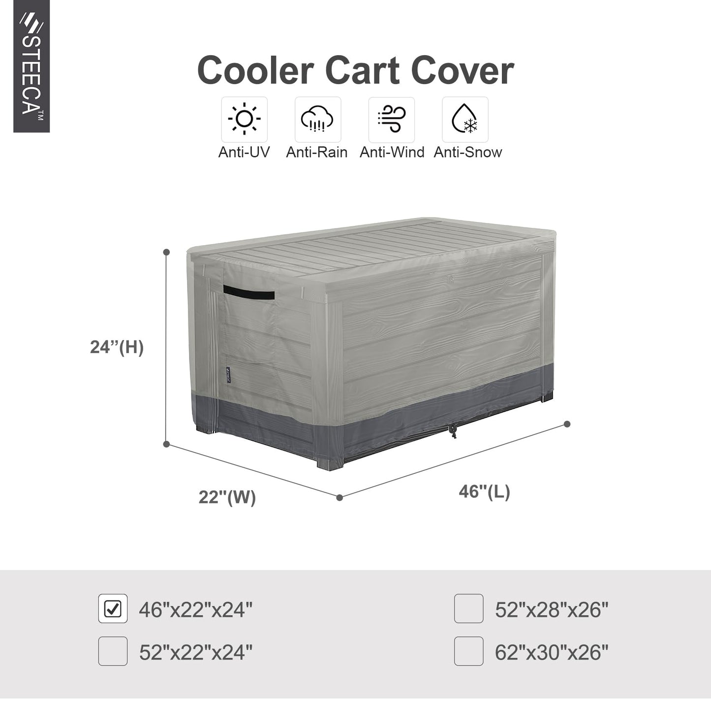 STEECA Patio Deck Box Cover Waterproof Outdoor Rectangular Storage Bench Cover 46L x 22W x 24H inch