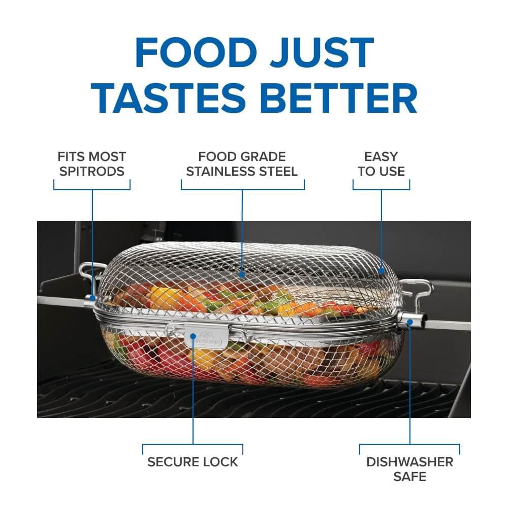 Napoleon Rotisserie Grill Basket - Stainless Steel, Fits Standard Spit Rods, Best For Wings, Fries And Roasted Veggies