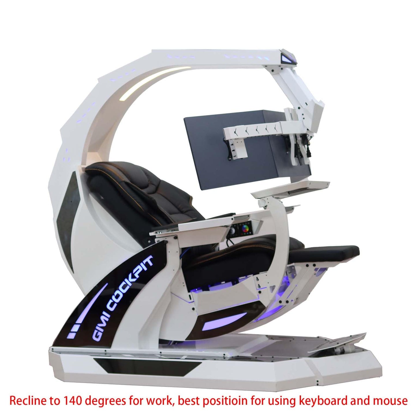 GIMI COCKPIT Imperator GM-520 Zero Gravity Reclining Workstation Computer Gaming Chair Gaming Cockpit for Works, Office (5-Monitor Brackets, White)