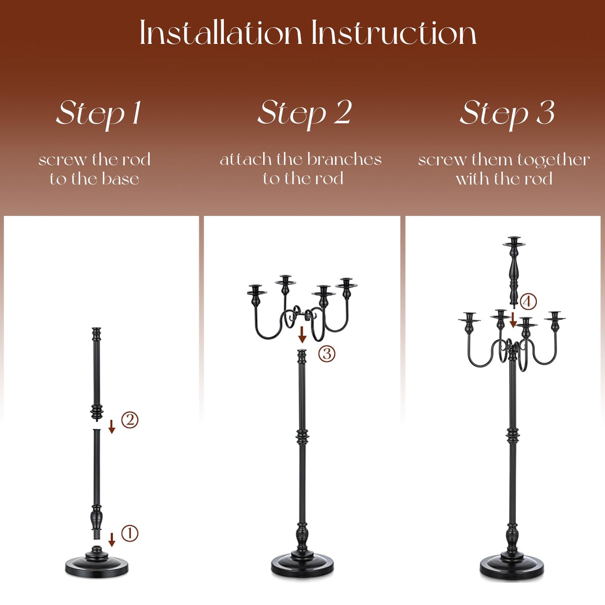 Candeldo 48 Inches Black Floor Candelabra Halloween Decorations Set of 2
