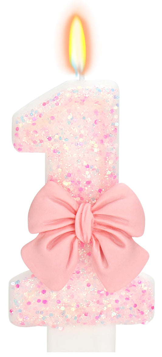 Elekfx Pink Bow Number 1 Birthday Candle 1st Birthday Decorations Girl