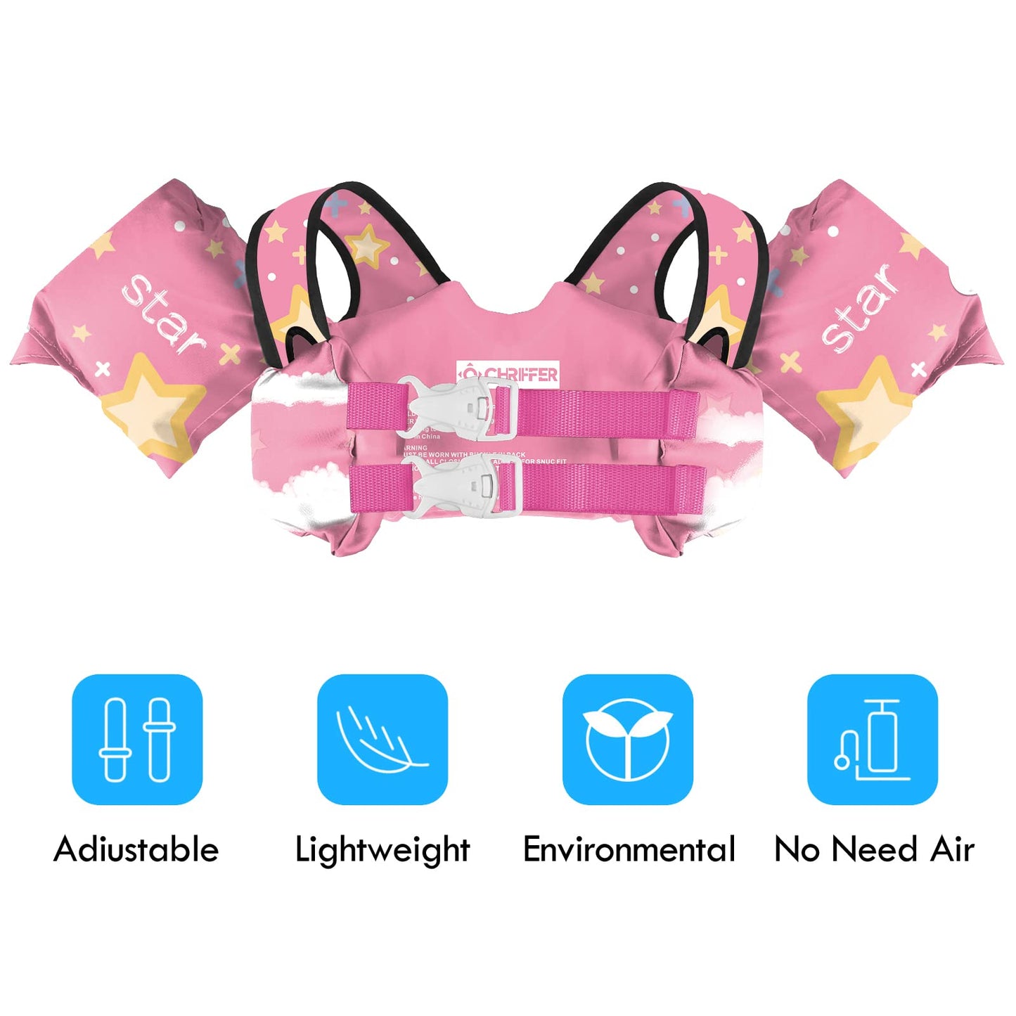 Chriffer Kids Swim Vest Life Jacket for 30-55 Pounds Boys and Girls, Toddler Floaties with Shoulder Harness Arm Wings for 2,3,4,5,6,7 Years Old Baby