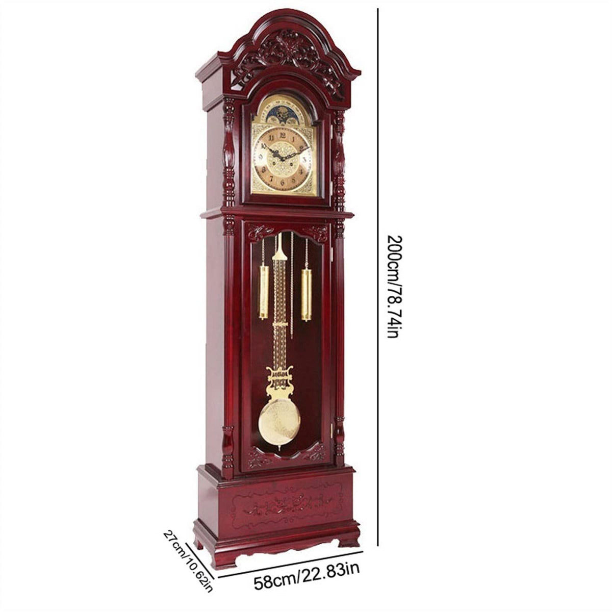Grandfather Clock, Solid Wood Classical Vertical Clock, Vertical Clock, Chinese Style Floor Clock, European Style Living Room Pendulum Clock, Timekeeping Mechanical Clock Home & Office Decor