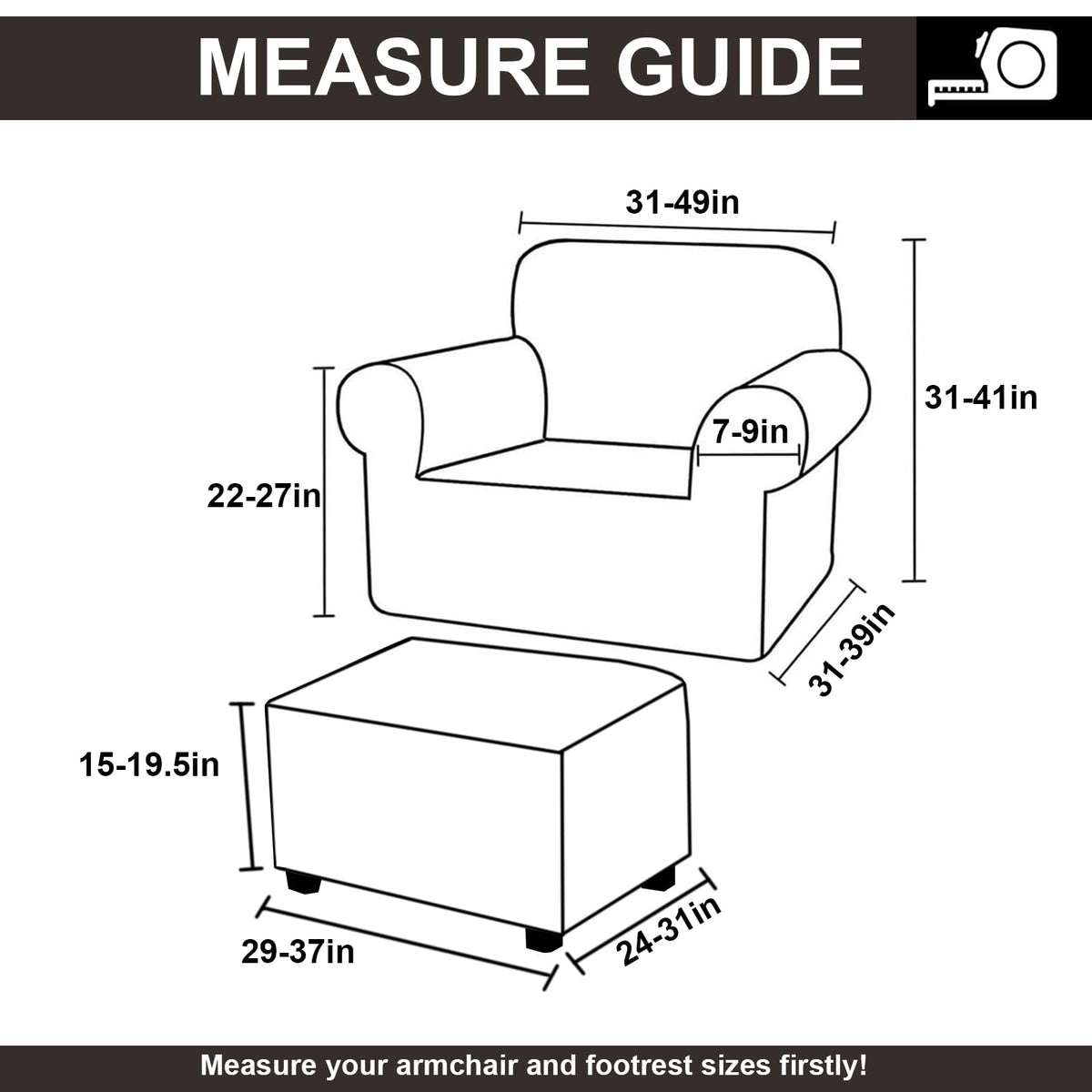KSLHRCB Chair and Ottoman Cover Set, Armchair and Ottoman Velvet Cover Non-Slip, Stretch Single Seat Sofa and Foot Stool Covers Set for Living Room (Navy Blue,Chair + Ottoman)