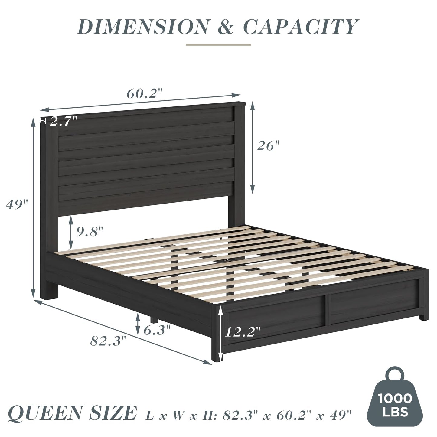 Albott Farmhouse Queen Platform Bed with 49" Headboard & Footboard