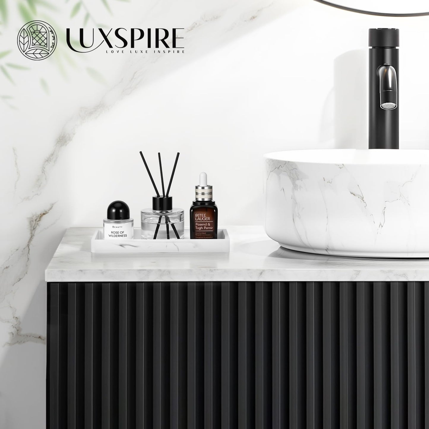Luxspire Bathroom Vanity Tray - 2 Pack (7.9" x 4") Silicone Soap Dish for Kitchen Countertop, Bathroom Counter Tray for Soap Dispenser Perfume Jewelry Accessories, Marble White