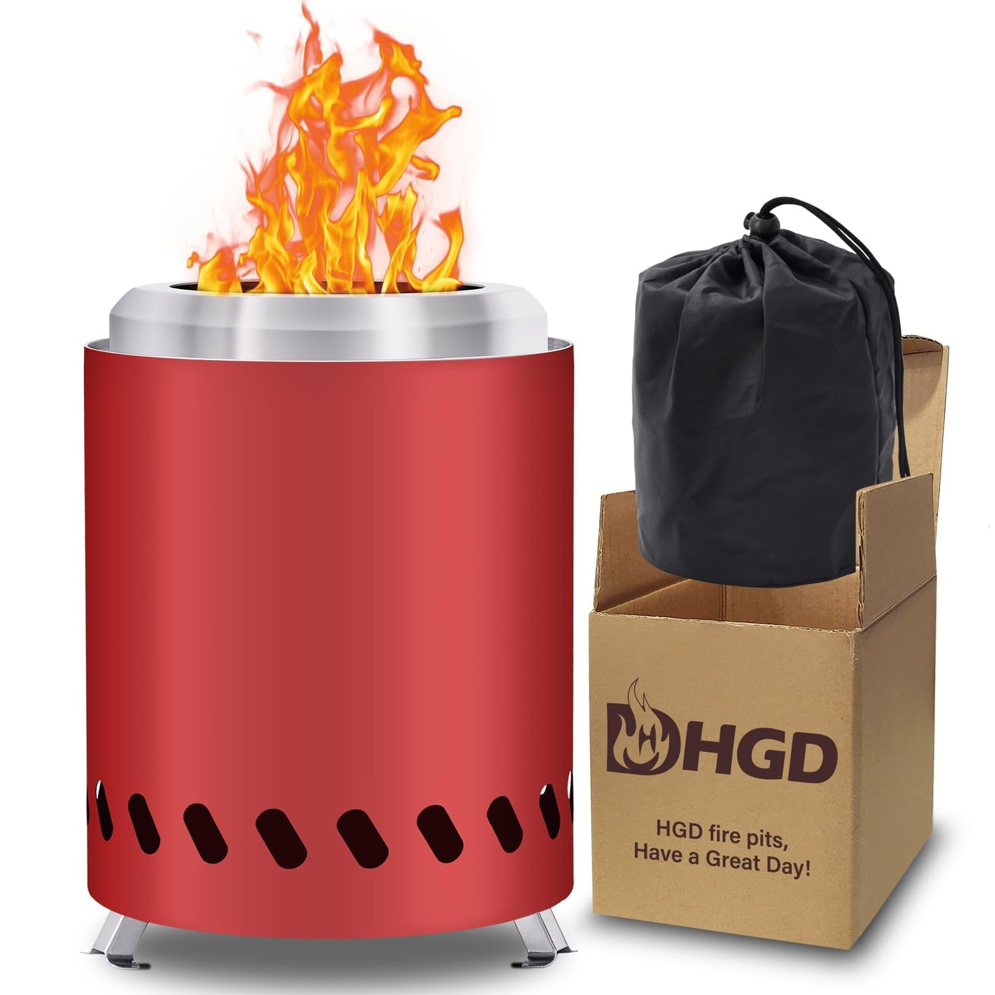 HGD 9.6 x 7.1 in Small Tabletop Fire Pit, Portable Mini Smokeless Table Top Firepit, Low Smoke Camping Stove for Outdoor & Patio, Fueled by Pellets or Wood, with Travel Bag, Stainless Steel, Red