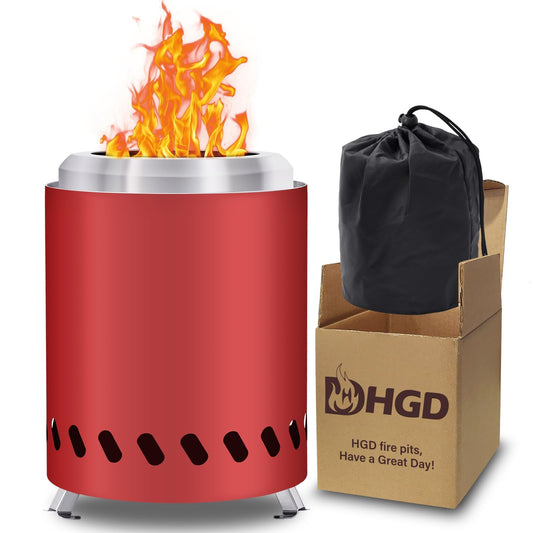 HGD 9.6 x 7.1 in Small Tabletop Fire Pit, Portable Mini Smokeless Table Top Firepit, Low Smoke Camping Stove for Outdoor & Patio, Fueled by Pellets or Wood, with Travel Bag, Stainless Steel, Red