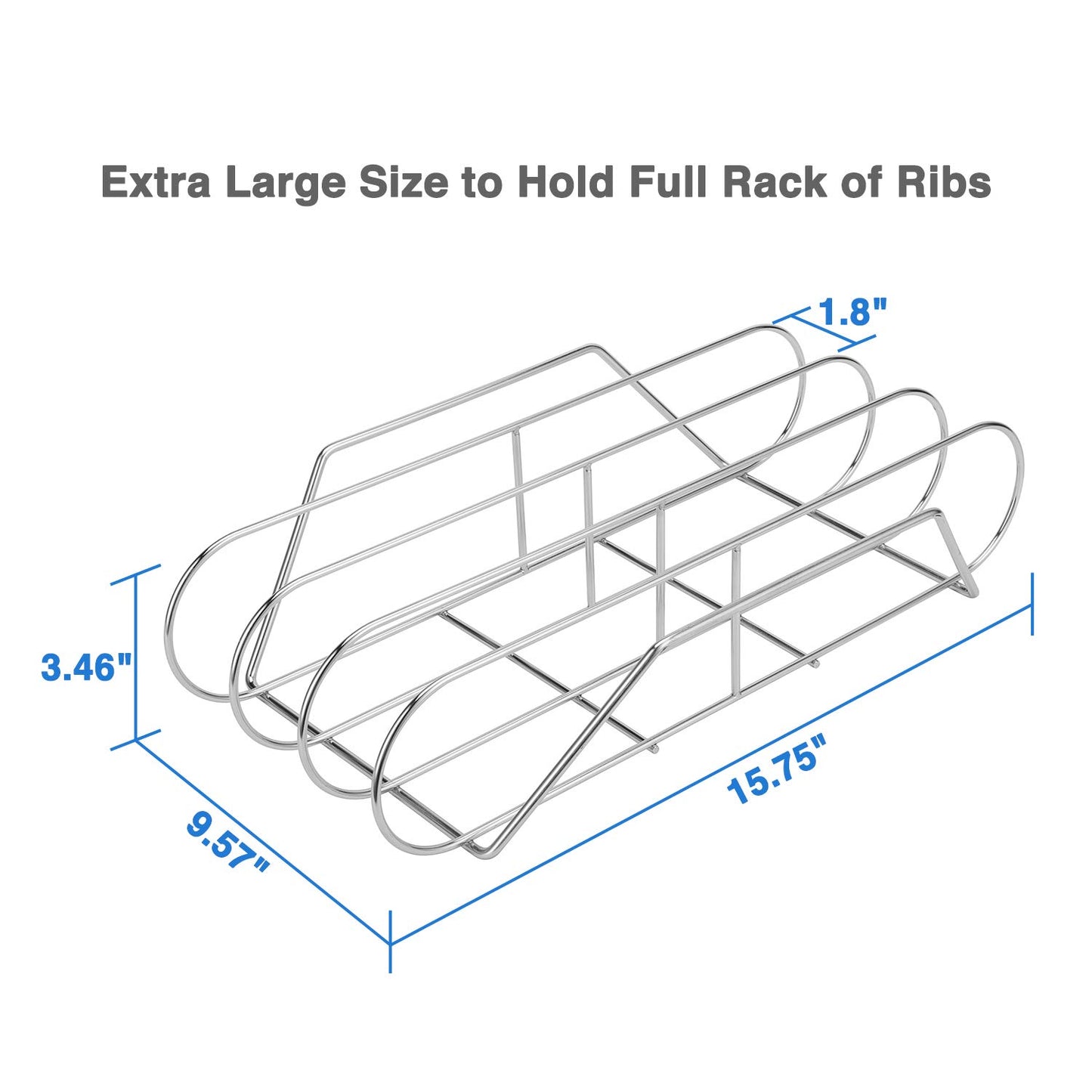Extra Long Stainless Steel Rib Rack for Smoking and Grilling, Holds up to 3 Full Racks of Ribs, Fits 18” or Larger Gas Smoker or Charcoal Grill, Perfect Smoker Accessories Gifts for Men
