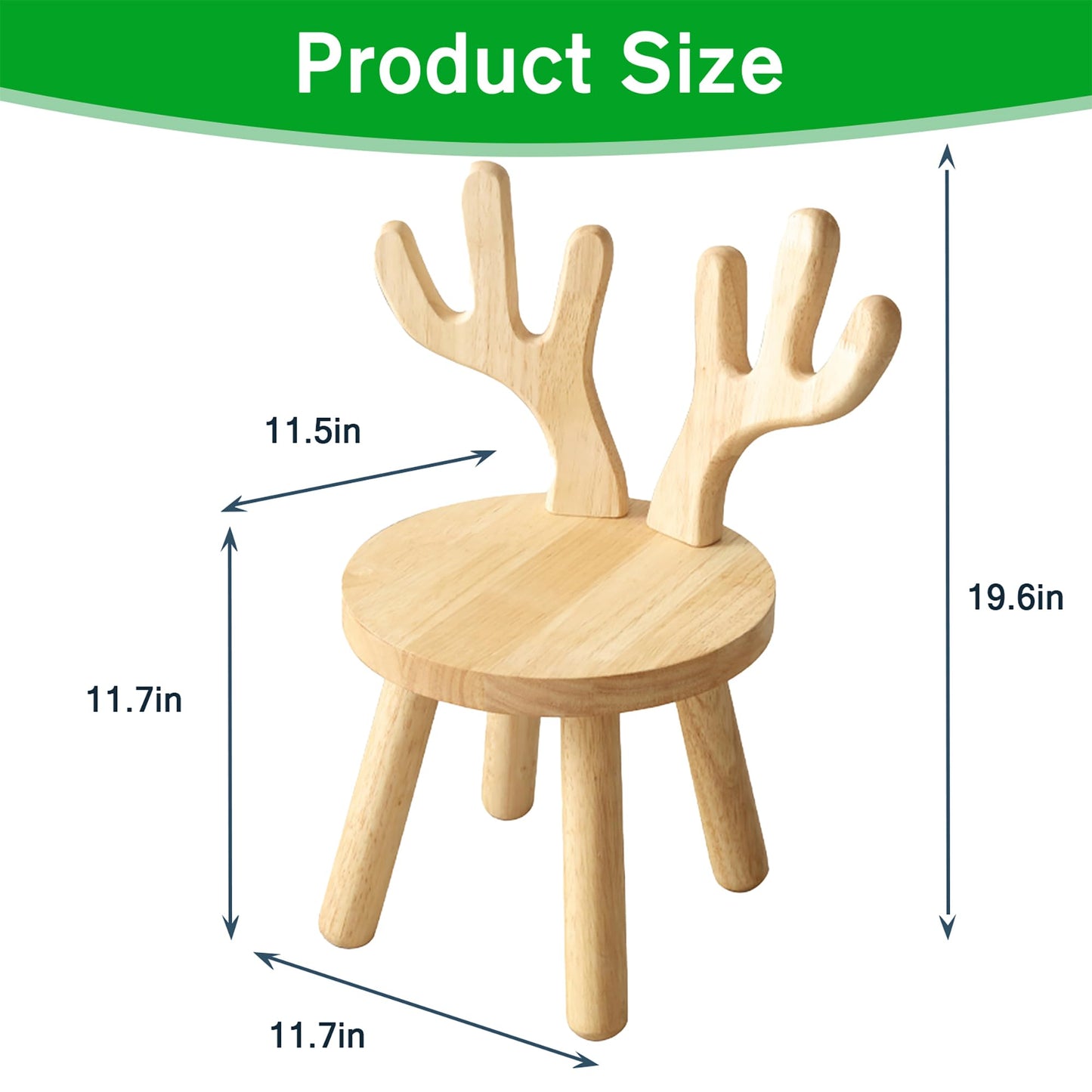 Wooden Toddler Chair, Kids Step Stool & Kids Chair for Table, 1-6 Years Solid Rubber Wood Desk Chair with Deer Antlers Backrest, CPC Certified, Safe & Sturdy for Home Playroom Classroom（1 Pack）