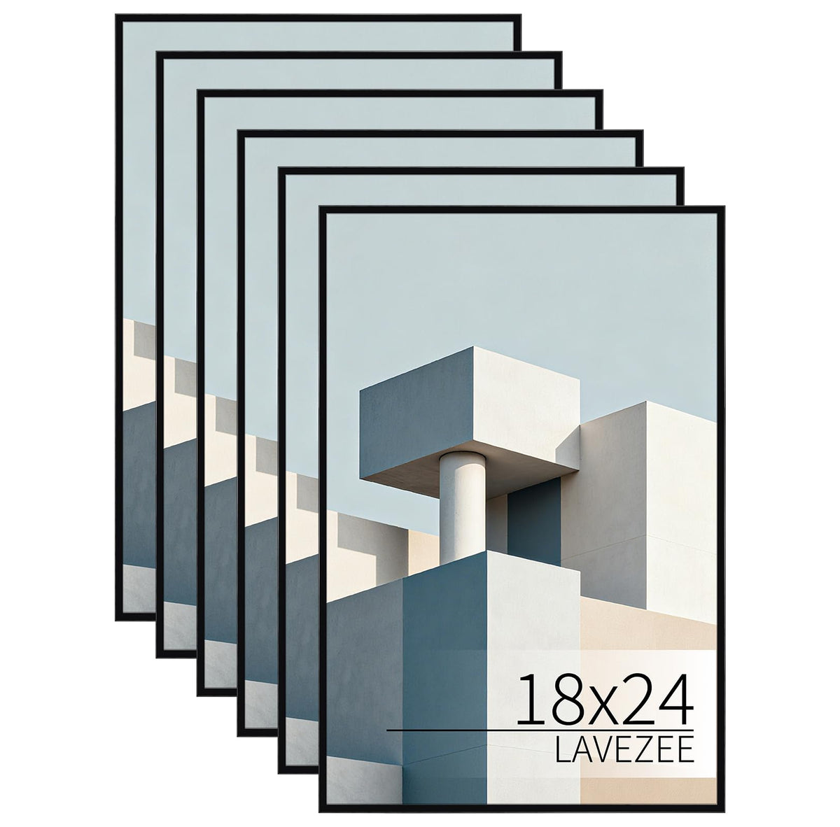 Lavezee 18x24 Poster Frame, Easy Slide-In Assembly, Black, 6 Packs