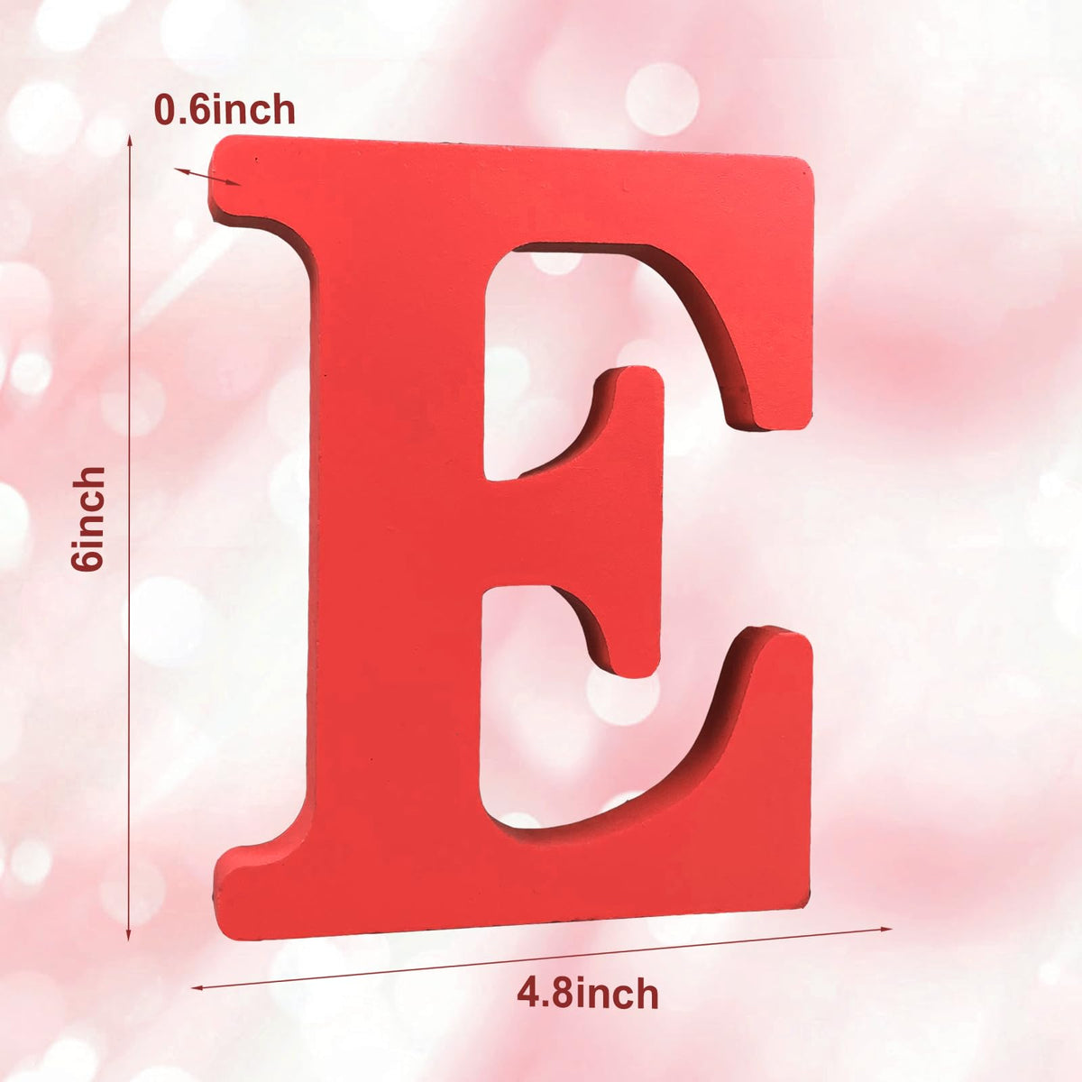 AOCEAN 6 Inch Red Wood Letters Unfinished Wood Letters for Wall Decor Decorative Standing Letters Slices Sign Board Decoration for Craft Home Party Projects (E)