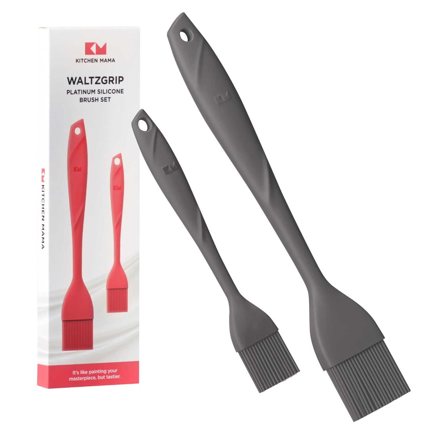 Kitchen Mama WaltzGrip Platinum Silicone Basting Pastry Brush, Metal Gray