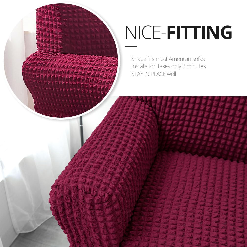 NICEEC Sofa Cover Wine Red Couch Cover Stretch Sofa Slipcovers with Skirt