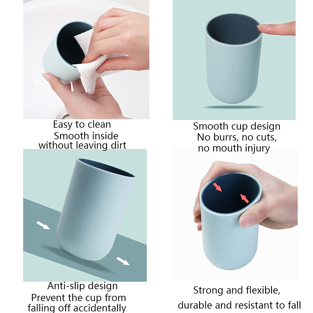 RabyLeo Unbreakable Reusable Drinking Cups Set of 2 Colors, Plastic Toothbrush Cup Tumblers 300 ml/10.5 oz, Dishwasher Safe (Light blue & Navy blue)