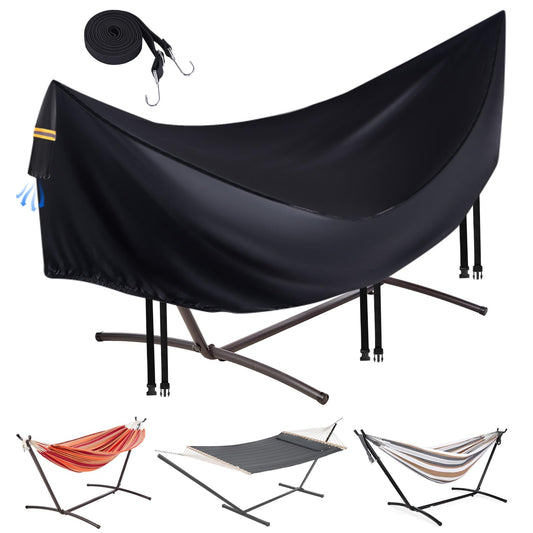Hammock Covers for Outdoor Waterproof, Durable 420D Hammock Cover for 12 ft Hammock Stand, Windproof 3 Buckles & 1 Elastic Cord, Airy Vent,Reflective handle,All Weather Protection Hammock Rain Cover