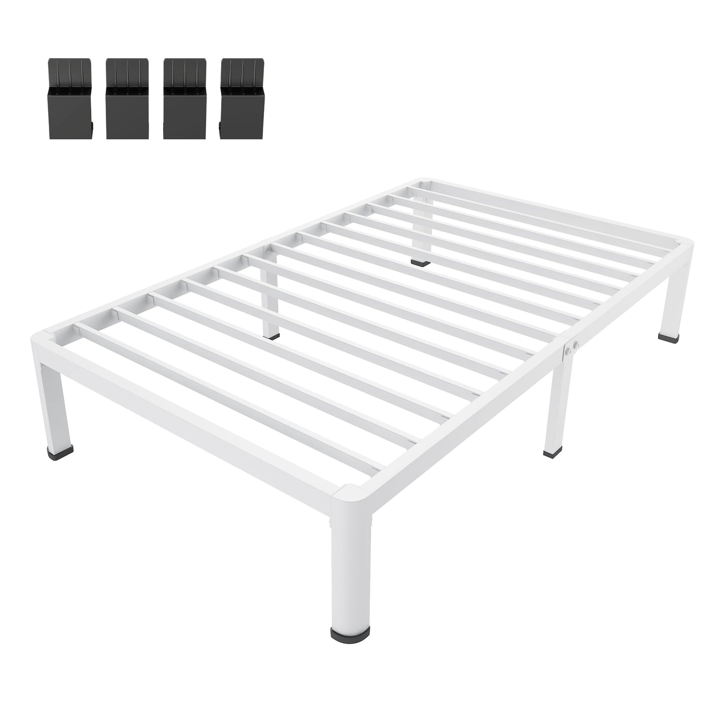MAF 18 Inch Twin XL Bed Frames White with Round Corner Legs Mattress Slide Stopper No Box Spring Needed Heavy Duty Metal Platform Bed Frame Under-Bed Storage Space, 3000 LBS Steel Slats Support