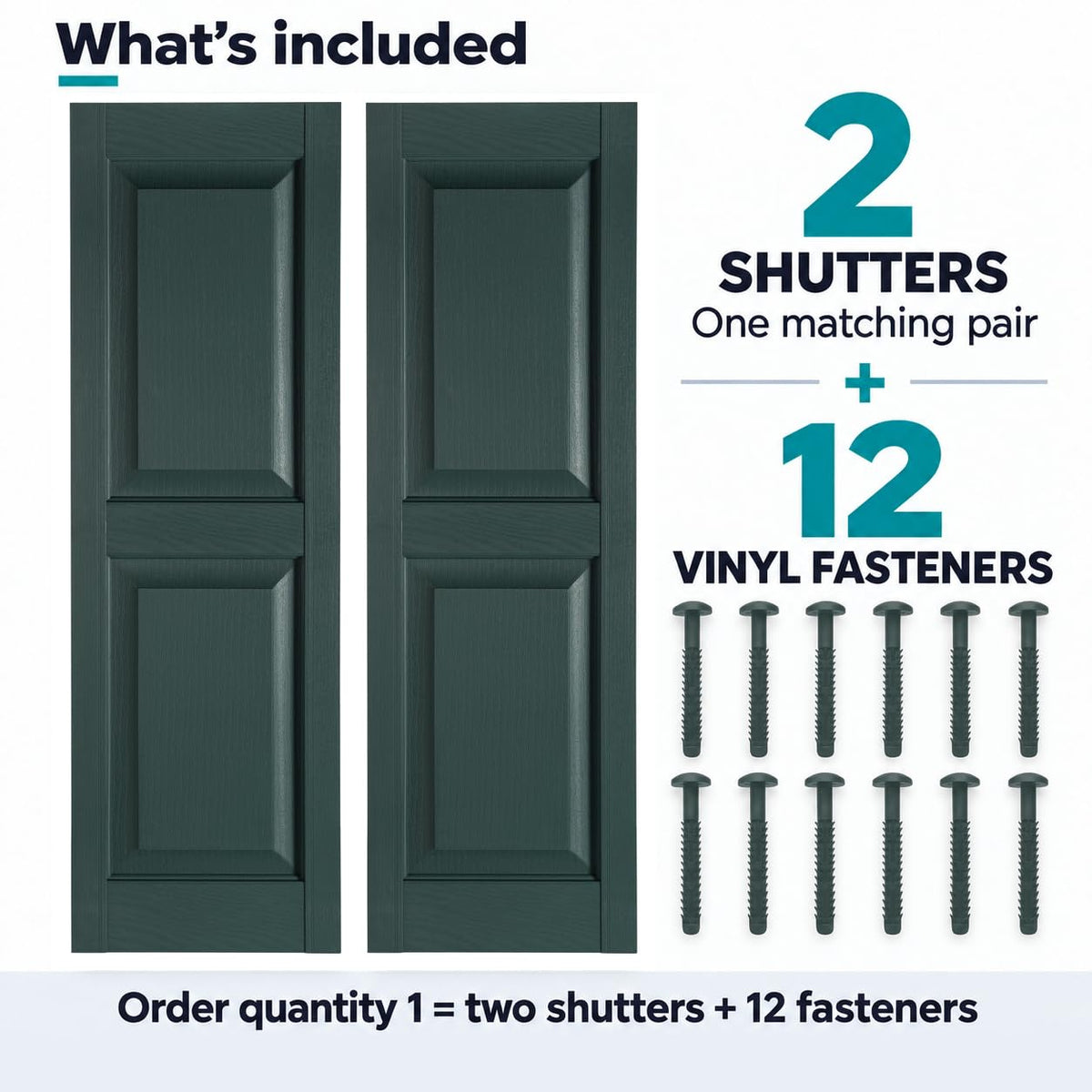 Exterior Solutions Vinyl Raised Panel Shutters, Heritage Green, 15x43 Pair