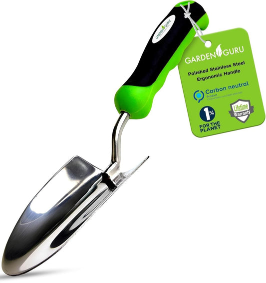 Garden Guru Heavy Duty Garden Trowel Hand Shovel for Gardening - Strong Stainless Steel - Rust Resistant - Ergonomic Grip - Perfect Trowel Garden Tool for Soil Digging Planting Transplanting Weeding