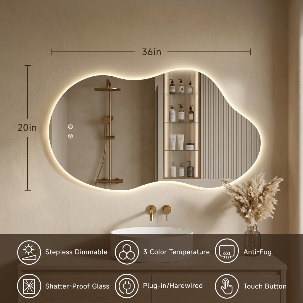 Kanxinr 36"X20" Wall Mirror LED Mirror Bathroom Vanity Mirrors with Lights