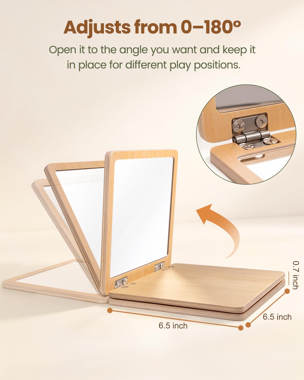 Brezlio Tummy Time Mirror for Baby 0-6 Months, 2-Sided Adjustable Montessori Baby Mirror with 20 Double-Sided High Contrast Cards, Foldable Baby Floor Mirror