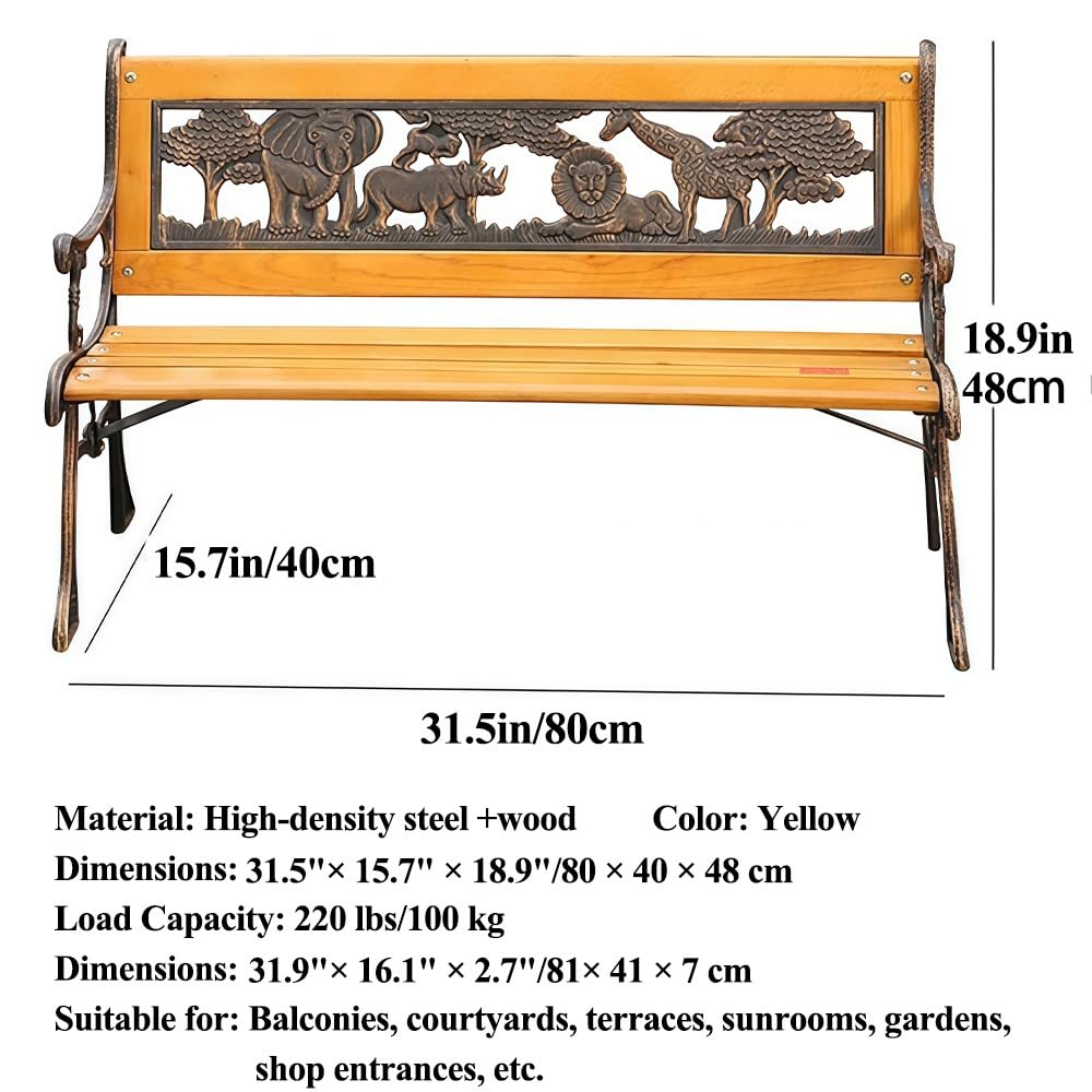BXTJOFX Kids 2 Seater Garden Patio Childrens Bench with Animal Design, Park Outdoor Bench, Patio Benches Kids 2-Person Wooden & Cast Iron Mini Sized Park Outdoor Garden Bench Childrens Bench