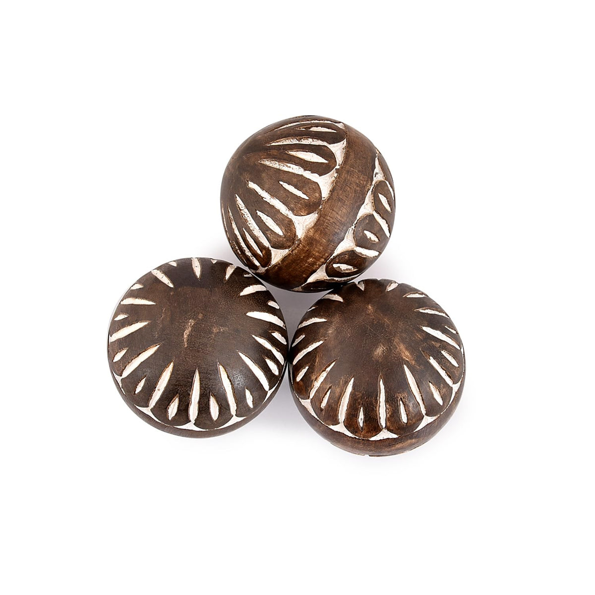 Samhita Mango Wood White Decorative Ball Set of 3 for Living, Dining Room Decor - Coffee Table Centerpiece Home Décor (3" x 3"x 3")