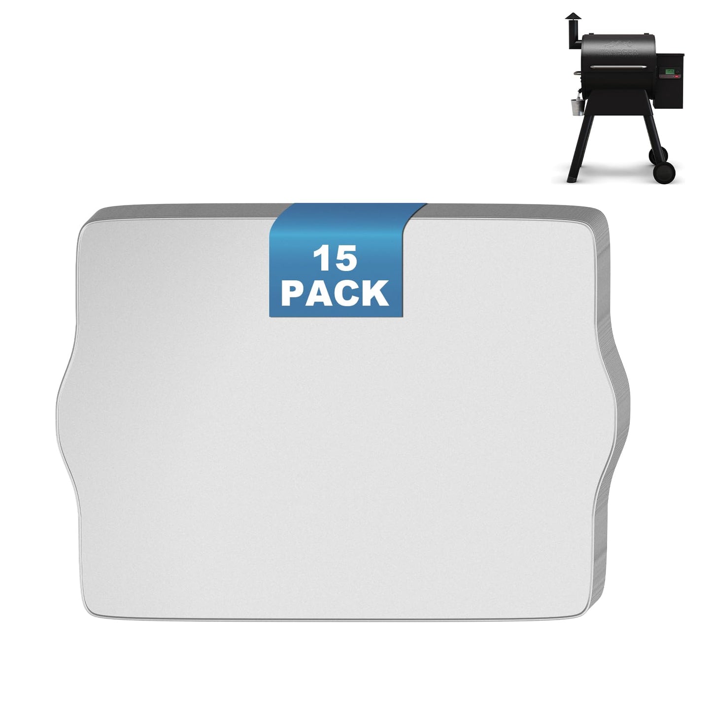 SafBbcue BAC507 Drip Tray Liner Replacement for Traeger Pro 22&Pro 575, 22 X 16 Inch, Portable and Foldable, Disposable Aluminum Grill Tray for Collecting Grease, 15 Pack