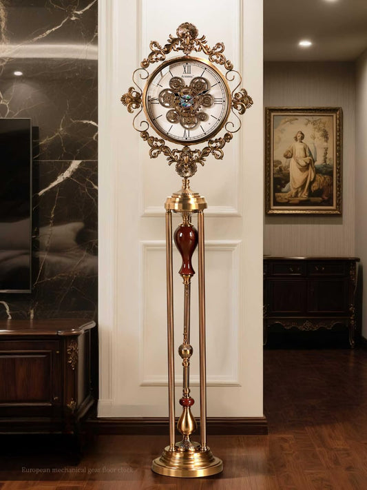 interoknack Vintage Grandfather Standing Clock – High-End Shell & Gear Floor Clock, Living Room Statement