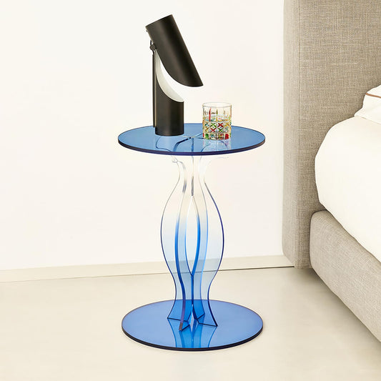 Zvaxioyv Acrylic Side Table, Clear End Table, Round Drink Table, Modern Nightstand for Living Room, Coffee Tables for Bedroom, Blue