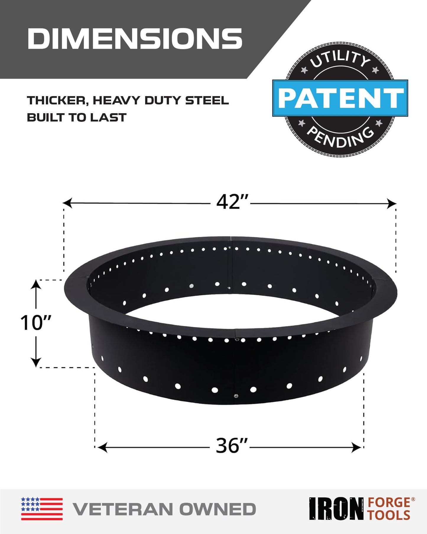 Iron Forge Tools Smokeless Outdoor Fire Pit Ring Insert 42 Inch Round